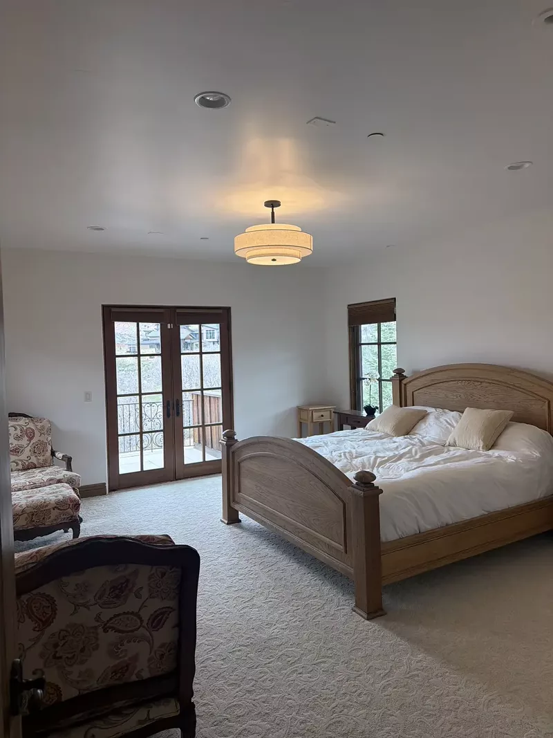 Freshly painted bedroom with crisp ceiling lines